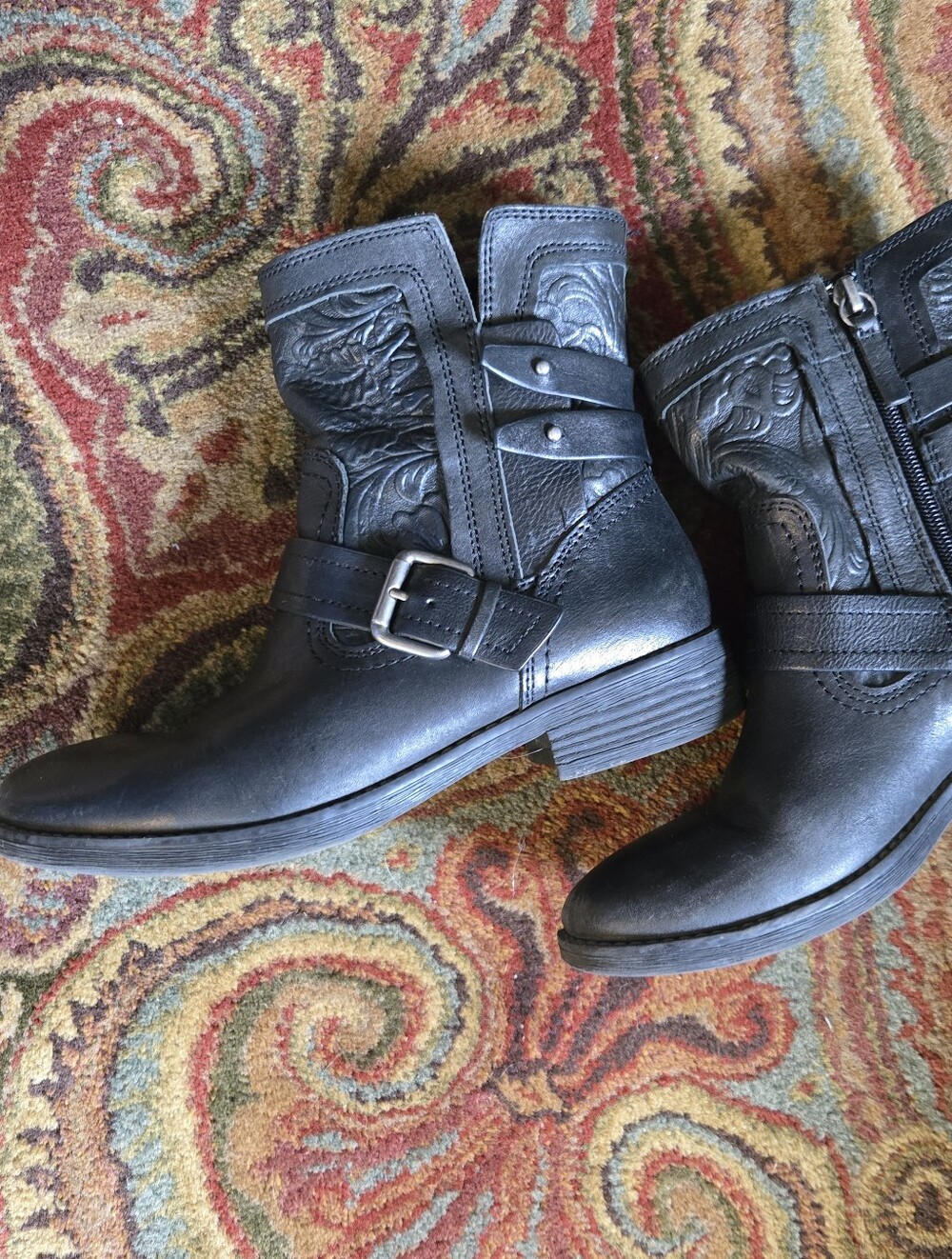 Comfortiva black leather moto boot with buckles 7